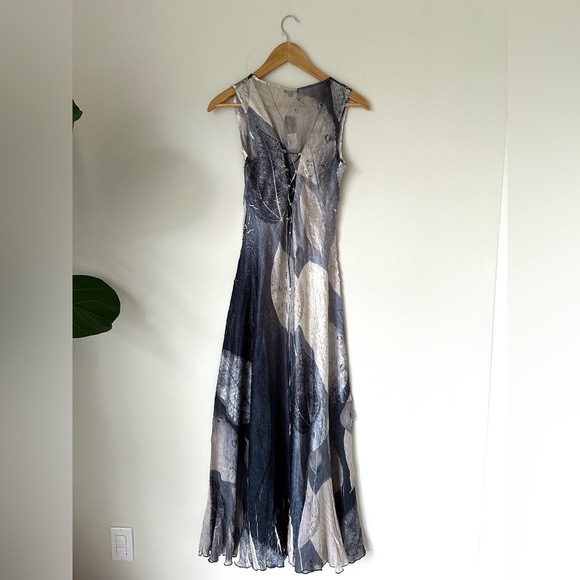 NWT Komarov  Women's Maxi Evening Crinkle Dress  Ruffles Sheer SZ XS Whimsigoth - Picture 5 of 9